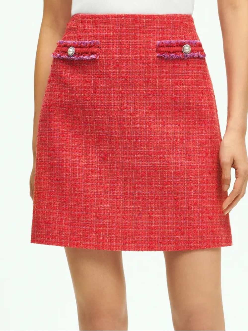 Brooks Brothers Red Purple Bouncle Tweed Mini Skirt Size 10 Lanificio Campore